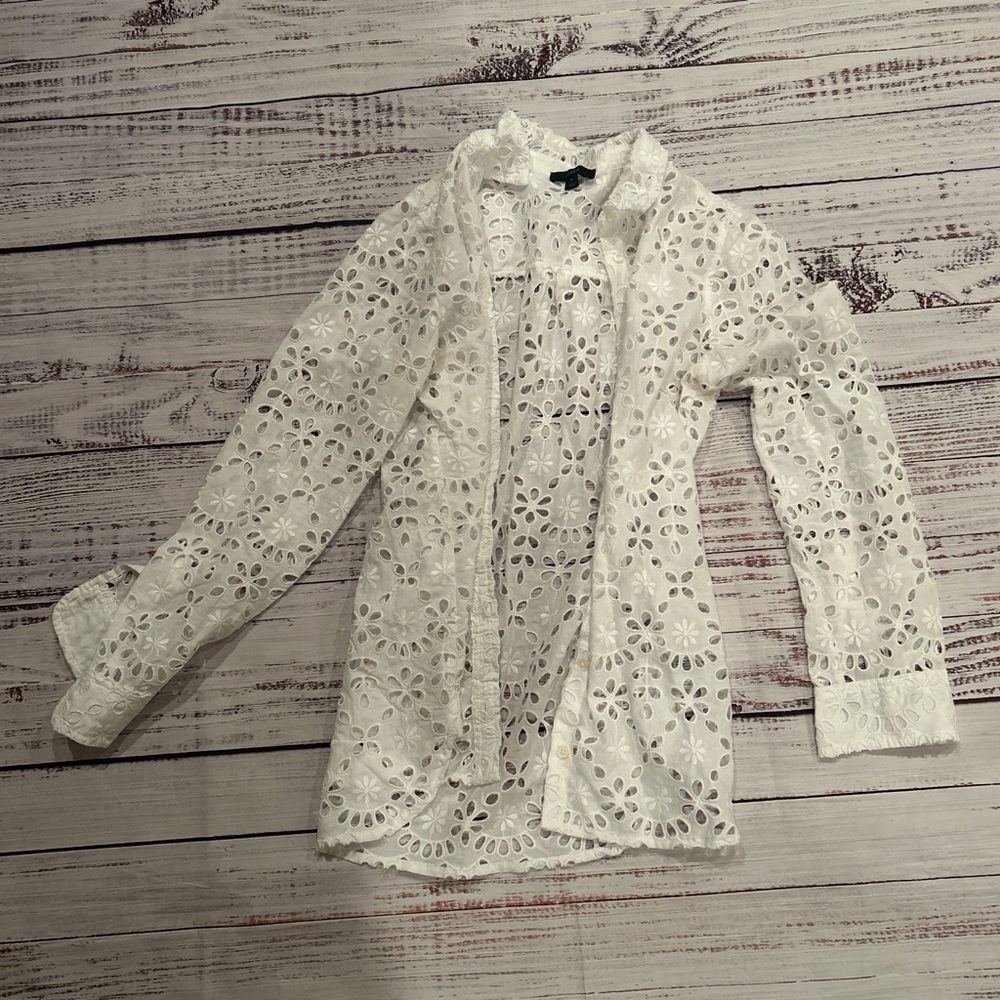 J. Crew Floral Eyelet Blouse in White